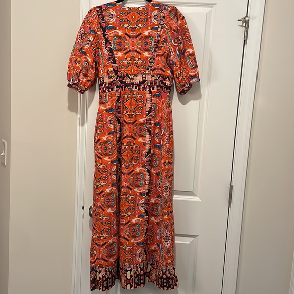 Anthropologie Red Printed Midi V Neck Dress. Women Size 8. - Picture 3 of 10